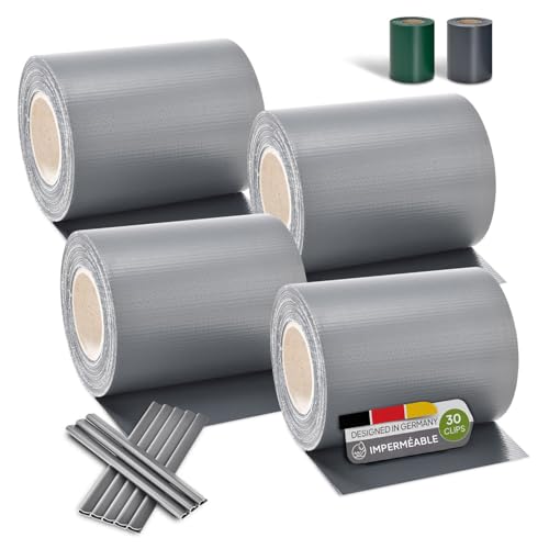 Juskys Rouleaux Brise-Vue en PVC pour clôtures à barreaux Doubles 4 Rouleaux de 35 m, 120 Clips de Fixation - Film Anti-Regards pour clôture Protection...
