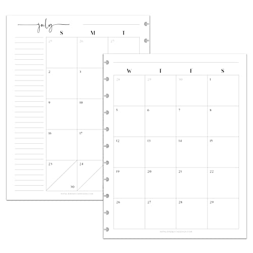 BetterNote July 2025 - June 2026 Academic Monthly Calendar Refill for Discbound Notebook, School Dates, Fits Levenger Circa, Happy Planner, Arc, TUL, Disc Pages (Modern, 11-Disc, 8.5'x11')