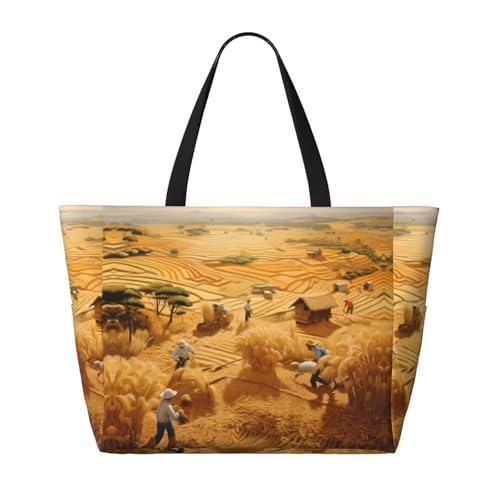 wheat harvest Large Capacity Beach Travel Bag, Foldable Beach Bag with Zipper, Great for Grocery Bag Pool Gym Travel Shopping2