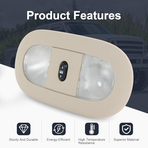 Image of LED Overhead Console Dome Map Light Interior Lamp Roof Reading Light, Beige | Compatible with 2008-2010 Ford F-250 F-350 F-450 F-550 Super Duty Replace# 8C3Z-25519A70-AA, 4L3Z-13783-AA