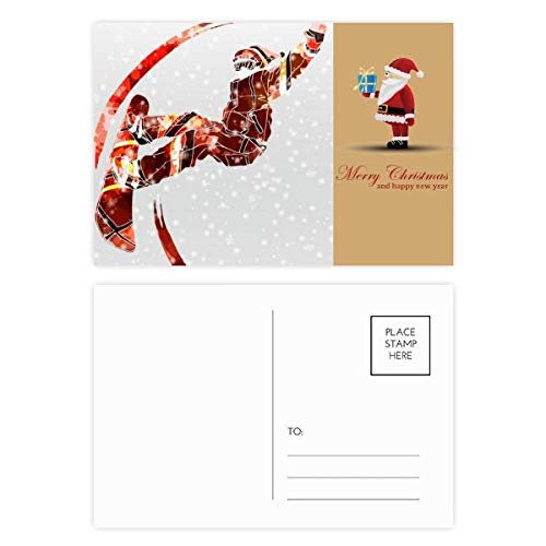 Carte postale ski Père Noël aquarelle pour décorer vos cadeaux de Noël