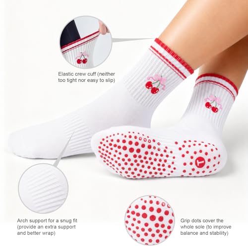 Image of Toes Home Pilates Socks for Women with Non Slip Grippers, Yoga Crew Socks for Barre Hospital Sticky Slipper Socks 4 Pairs