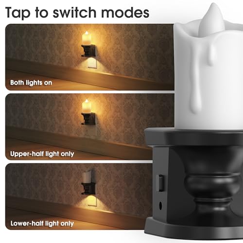 Image of Briignite Flameless Candle Night Light, Warm Night Lights Plug into Wall | Candle Nightlight, Light Sensor, 0-100LM Dimmable LED Night Light Plug in 2 pack, 3000K Warm Nightlight for Hallway Bathroom