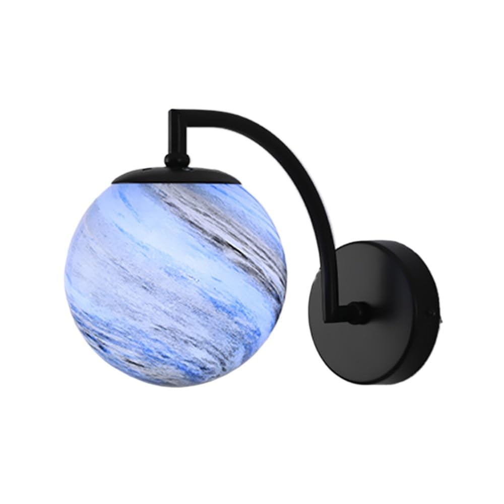SXSCARKX Home Decoration Mid Century Modern Wall Sconce With Glass Moon Planet Lighting Fixture Black Hardwired Bedroom Light Gold Kids Mounted Lamp For Bedside Boys Girls Children Headboar