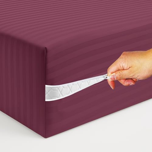 Image of Cloth Fusion Glace Cotton Mattress Cover Super King Size with Zipper (78x84 inches, Maroon)
