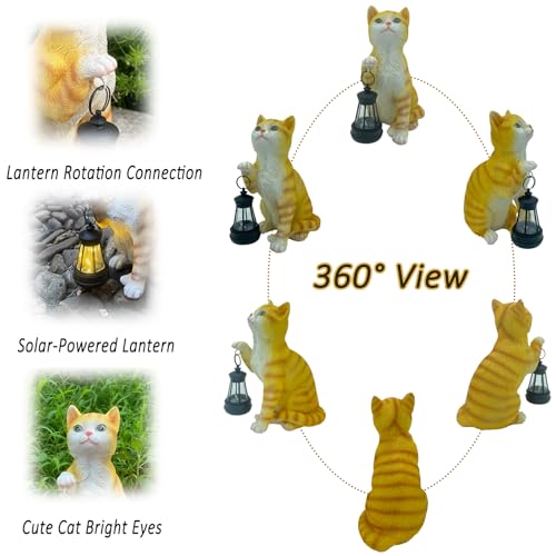 halp·ssfm Garden Decor Solar Cat Statues with Solar Lantern Outdoor Decor Lovely Tabby cat Figurine Halloween Yard Decoration Spooky Lawn and Garden Decor Holiday Party Ornament for Cat Lovers
