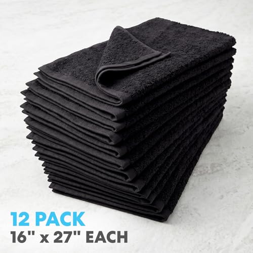 Image of Simpli-Magic Cotton Hand Towels, 16 inchx27 inch, Black, Not Bleach Proof, 12 Count