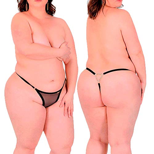 Calcinha Riqueza Fio Dental Em Tule Com Transparência E Detalhe De Biju Atrás Lingerie Plus Size Pre