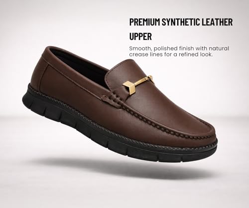 Image of Kraasa Men's Casual Loafers | Synthetic Leather Upper | Comfortable PU Sole | Slip-On Buckle Office, Party Shoes