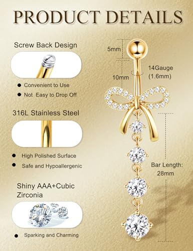 FIASASO 8 Pcs Belly Button Ring Dangle Hypoallergenic Surgical Stainless Steel Belly Rings for Women CZ Pearl Heart Butterfly Bow Flower Navel Piercing Jewelry Dangly Curved Navel Ring2