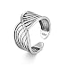 Candyfancy Multi-Lines 925 Sterling Silver Wide Ring Open Adjustable Knuckle Rings for Women