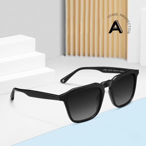 AVAWAY Men's Acetate Polarized Sunglasses UV 400 Protection Bold Shape Rectangle Frame Wide Arm Category 3 Sun Shades Sunnies3