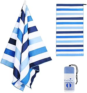 Exclusivo Mezcla Microfiber Quick Dry Beach Towel, Oversized Sand Free Beach Towel for Travel/ Camping/ Sports (Striped Blue, 76cm x 152cm) - Super Absorbent, Compact and Lightweight