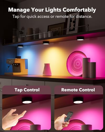 Image of 2400mAh Rechargeable Puck Lights, Motion Sensor Under Cabinet Light | RGB Color Changing, Magnetic, USB-C, Timer, Wireless Stick On Closet Lighting for Kitchen Counter, Stair, Bookshelf, Showcase