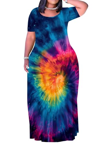 Image of SUZONANA Plus Size Dresses for Women Summer Casual Maxi Dress Short Sleeve Loose Vacation Dress