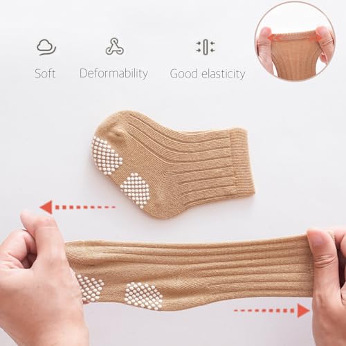 Toddler Socks Anti Slip Slipper Socks with Grips 6 Pairs Cotton Non Slip Ankle Infant Socks for Newborn Baby Girls/Boys 12-24 Months2