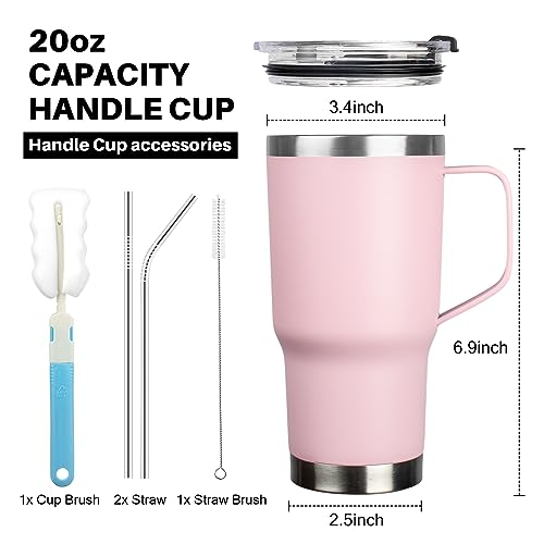 Image of 20 oz Tumbler with Handle, Stainless Steel Insulated Tumblers with Lid and Straw, Double Wall Vacuum Insulated Tumbler, Leak-proof, Insulated Travel Mug Coffee Cup for Cold and Hot (Pink)