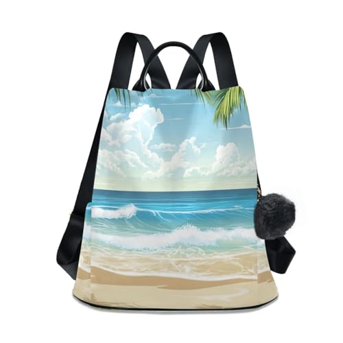 Mochila antirrobo mujer bolsa de viaje moda Beach Palm Trees pompón