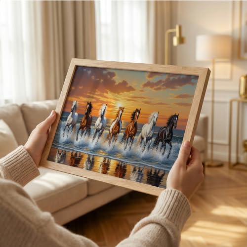 Image of Suneree 7 Horse Vastu Wall Painting (Landscape Collection) (Natural, Design 10, 10x13 Inch)
