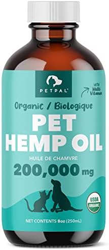 PetPal Organic Pet Hemp Oil for Dogs & Cats – 200,000 Canadian Grown, Natural Calming Aid, Stress and Separation Anxiety, Rich in Omega 3 6 9, Antioxidants, Mobility Support, Arthritis, Hip & and Joint Care. (8oz (240ml))