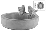 Cement Bird Bath Bowl with Engraved Floral Design, Round Decorative Bird Figurine Bowl, Washed Concrete Finish, Outdoor Garden Birds Feeder & Water Bowls: 10.00"x9.25"x4.50"H
