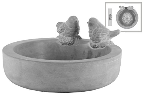 Cement Bird Bath Bowl with Engraved Floral Design, Round Decorative Bird Figurine Bowl, Washed Concrete Finish, Outdoor Garden Birds Feeder & Water Bowls: 10.00"x9.25"x4.50"H