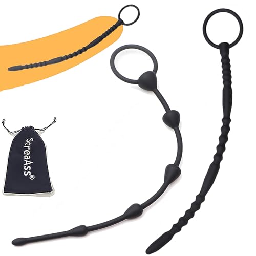 ScreaAss 2 Stück Harnröhren Plug Set 24Cm Extra Lang Silikon Harnröhren Dilatatoren Perlen Penis Dilator Plug Penisstab Katheter Sounding Urethral Dilator Prostata Sexspielzeuge Für Männer,Schwarz,Set
