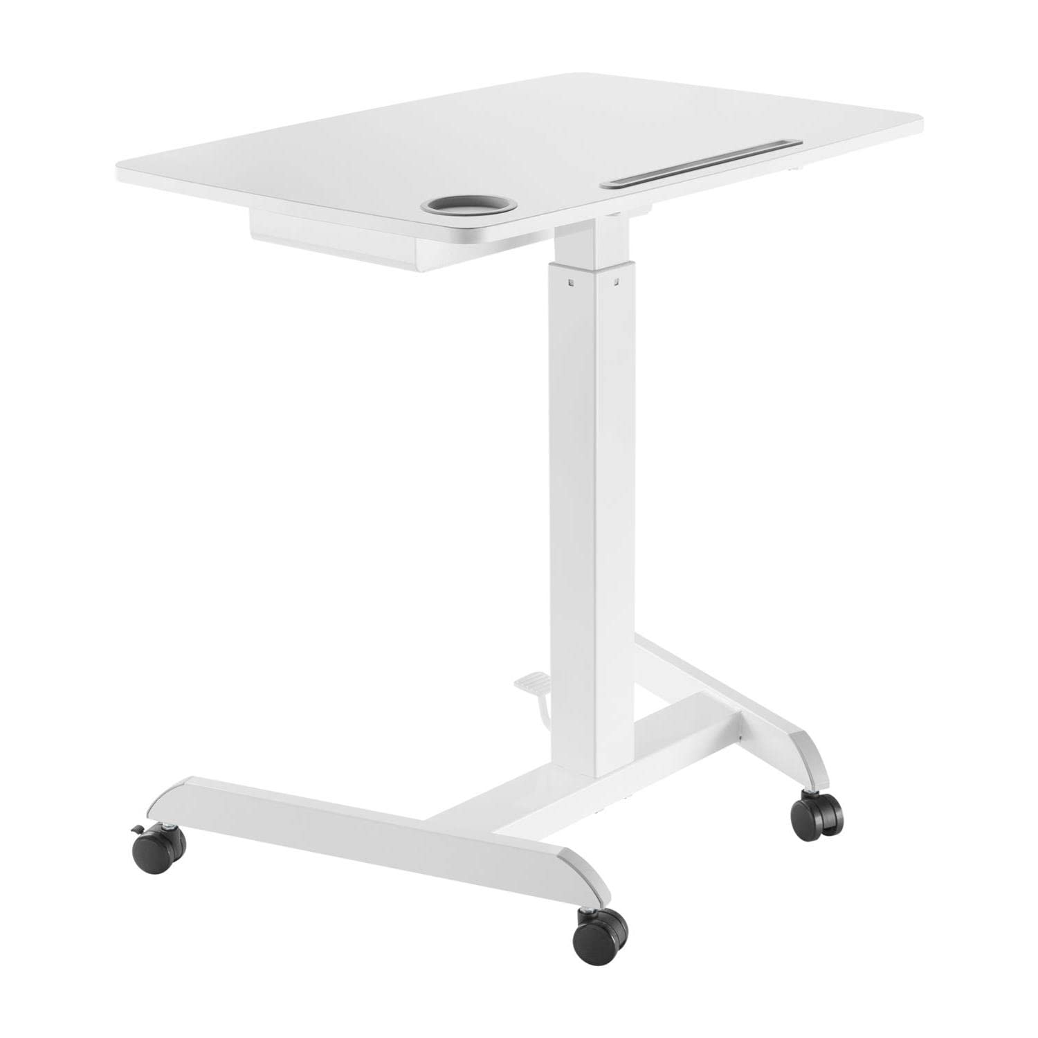Maclean MC-903 Höhenverstellbarer Laptoptisch mit Rollen und mit Einer Schublade Sitz-steh-Schreibtisch Höhenverstellbar bis max. 113cm max. 8kg (Weiß)
