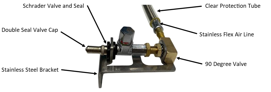 Commercial Tire Pressure Monitor Kit with Stainless Steel Flex Extension, Hub Mount System, Red/Green Indicator, Quick Pressure Flow Through (120 PSI)