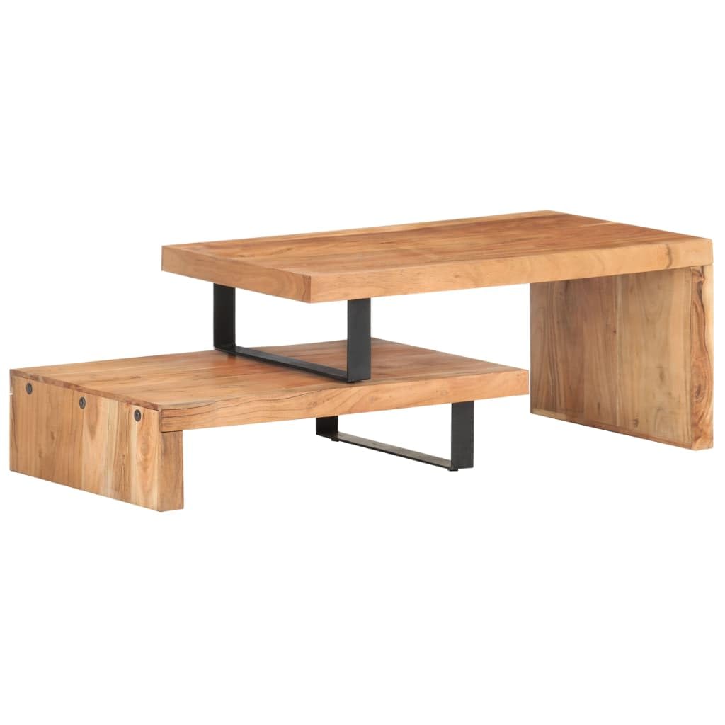 Juego de mesa de café de madera maciza de acacia, 90 x 50 x 40 cm y 80 x 50 x 20 cm, moderna, 2 mesitas auxiliares para salón, oficina, balcón, etc