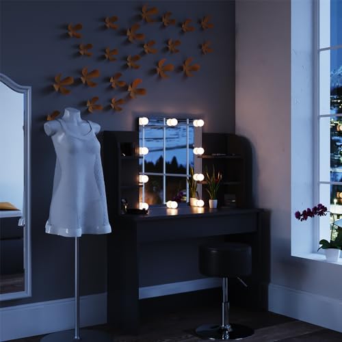 Vicco Schminktisch Charlotte, Schwarz, 108 cm mit LED Beleuchtung und...