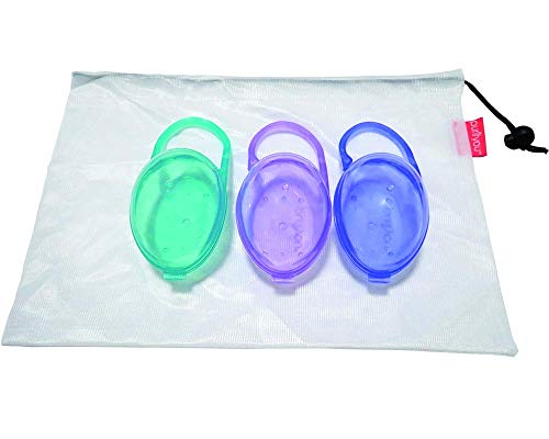 purifyou - PurePouch BPA-Free Nipple Shield Case & Pacifier Case Holder, Set of 3, with Free Mesh Sack - Fits All Major Pacifiers & Breastshields - Non Toxic - for Any Infant, Newborn, (Boy)
