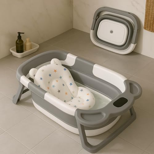 Bebbly Bañera para Bebé: Moderna Tina de Baño Plegable para Bebé, con Sensor de Temperatura y Cojín Antideslizante,...