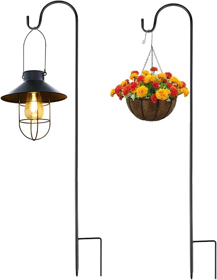 2PCS 120cm Shepherds Crook Hooks Adjustable Metal Stake Stand Hangers Metal Border Hook for Solar Lights Lanterns Mason Jars Weddings Plant Baskets Flower Ball