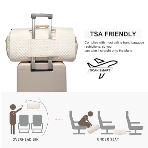Image of Convertible Carry on Garment Bag for Women,Leather Garment Bags for Travel with Shoe Pouch 2 in 1 Hanging Suitcase Suit Bag for Women Travel Bags for Women Duffle Bag Garment Bag Gifts, A4-Beige-2pcs