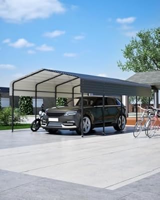 15×10ft Heavy Duty Steel Carport with Galvanized Roof, All-Metal Weatherproof Shelter for Cars, Boats, Tractors, Motorcycles, Includes Anchors & Rust-Resistant Frame, Easy Assembly (3-Piece Shipping)