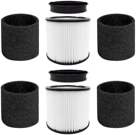 2-Pack Shop-Vac HEPA Cartridge Filters + 4 Foam Sleeves - Compatible With 90304 & 90585 Models