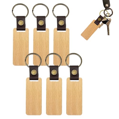 DHWEKU Llaveros Personalizados Madera Llaveros Madera para Grabar 6 Piezas Llavero Colgante de Madera DIY Llavero en Blanco Madera para Tallar DIY, Pintura, Decoración, Regalos