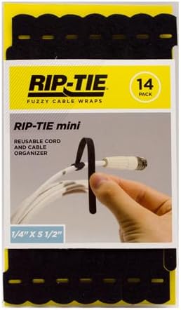 RIP-TIE Mini 1/4" x 5-1/2" Cable Tie Perfect for USB Cable, Earbud Cords, Cell Phone Cord 14 Pack Black