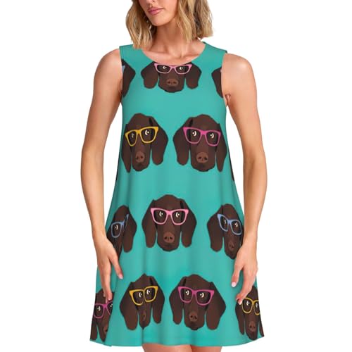 Robe d'été sans manches pour femme vêtement imprimé braque allemand à lunettes style casual