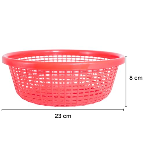 Image of Sunaira Avika Small Multipurpose Round Organizer Plastic Storage Baskets| Kitchen, Bathroom, & Home - Durable, Stackable,Strainer Tokri For Fruits, Vegetables, Toys| Set of 3 | RED PINK BLUE