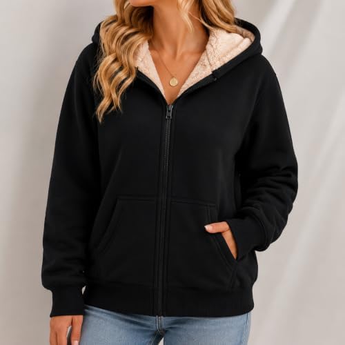 zip up sweater hoodie fleece jacket women sherpa lined plus size jackets for winter hoodies ladies sweatshirt long fall thick warm coat outdoor clothes woman pullover oversized sweatshirts fuzzy — view 3