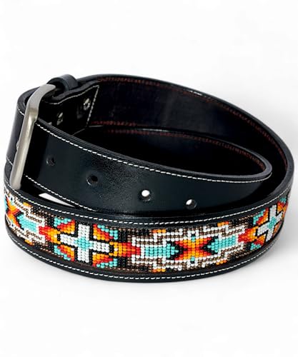 Black Genuine Leather Beaded Belt For Men/Women, Gift Leather Bead Belt. 7