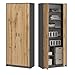 Produktbild Kleiderschrank Mehrzweckschrank Regal grau 74cm breit 180cm hoch mit sechs Einlegeböden und Extra-Fach, Aktenschrank Haushaltsschrank Schrank Organizer aus Holz für Schlafzimmer Flur Keller Büro