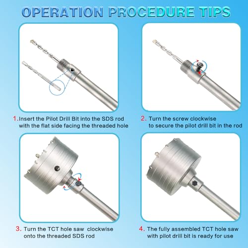 Image of 4-1 /4 inch Concrete Hole Saw, 110mm Tungsten Steel Core Bit for Cinder Block, Brick, Rock, Plank Walls for Pipes or mini Split Lines, with SDS Plus Shank and 2 Center Positioning Drill Bits.