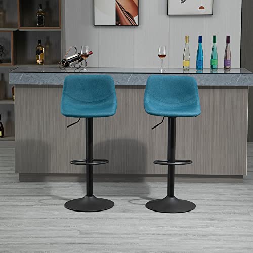 Homcom Adjustable Bar Stools, Swivel Bar Height Chairs Barstools Padded With Back For Kitchen, Counter, And Home Bar, Set Of 2, Blue #TOP1