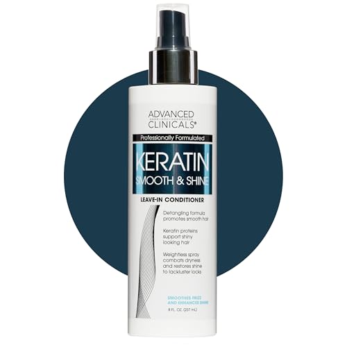 Advanced Clinicals Keratin Detangler Spray. Detangling Hair Spray for Strong, Shiny Hair. Lightweight, Leave-in Conditioner with Amino Acids, Vitamin B5, Olive Oil Softens and Nourishes Hair, 8 Fl Oz