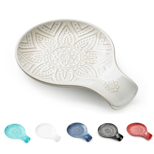 Image of Ceramic Spoon Rest for Stove Top, 7.48 Inches Spoon Holder for Kitchen Counter, Kitchen Counter Decor, Dishwasher Safe, Off-White