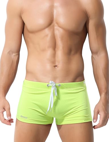 Mens Swim Trunks Low Rise Squre Leg Swimsuit Quick Dry Board Shorts Vintage Swimwear Swim Shorts Drawstring