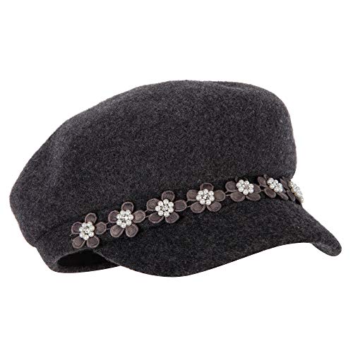 Jeanne Simmons Women's Flower Band Accented Wool Felt Newsboy Cap - Dk Grey Osfm #TOP3
